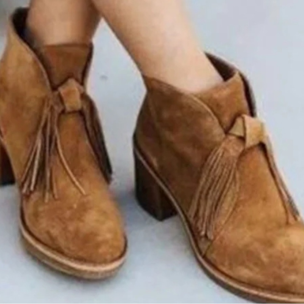 UGG Tan Suede Ankle Boots with Tassels